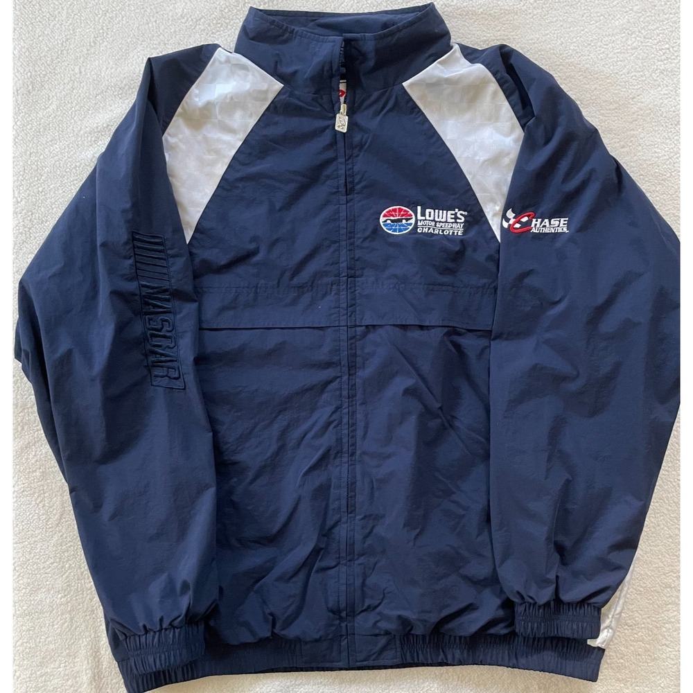 VTG 90s Chase Lowe's Motor Speedway Charlotte Mens XXL Windbreaker Navy White